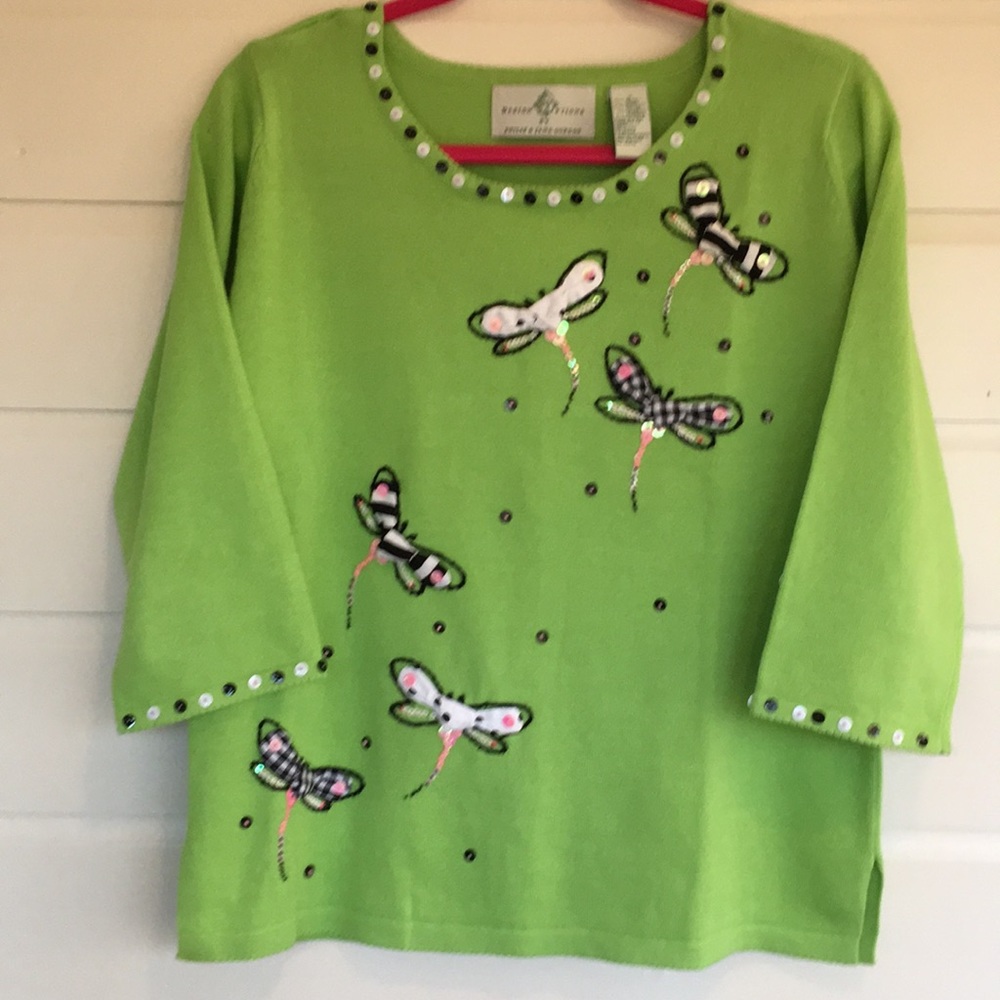 Beautiful Appliqué Dragonflies Top, EUC, Sm